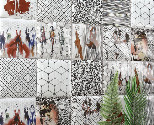 kopen 152x152mm Witte klei binnenmuurtegels met geometrische patronen online vervaardiging