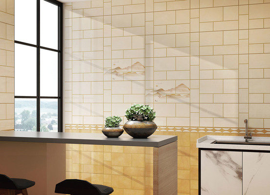 kopen Decoratieve tegels 30x60cm Spiegeloppervlak Keramische wandtegel En lichtgele binnentegels Voor woonkamer online vervaardiging
