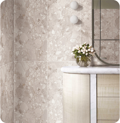 kopen Waterdicht 1200x600mm binnenvloer Terrazzo tegel en beige SGS zachte geglazuurde porseleinen tegel voor douche en badkamer online vervaardiging