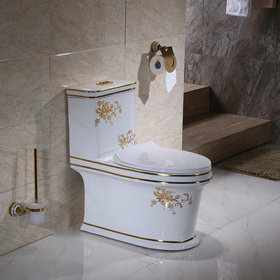 Een stuk spoel en zacht sluitend toilet Badkamer keramiek Golden
