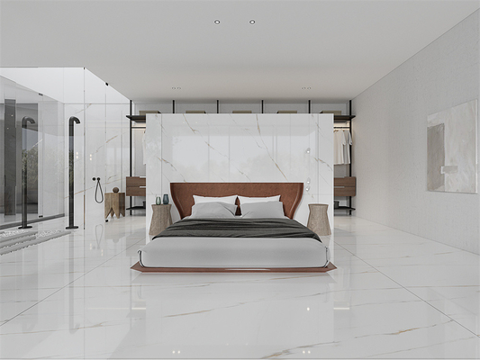 Zuurbestendige moderne gepolijste witte Carrara 1420x2700mm binnenvloer gepolijste gesinterde stenen plaat voor slaapkamer