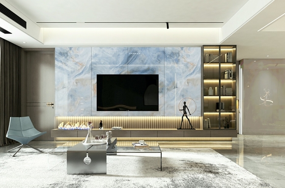 Vochtbestendige 900x1800x9mm slijtvast binnenvloer Blauw-wit geglazuurd gepolijst porseleinen tegel voor decoratie