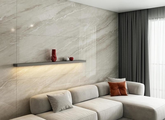 Grijzige moderne 900x1800x9mm Marmeren Look Buiten Muur Gelast Gepolijst Porseleinen Tegel Voor Badkamer