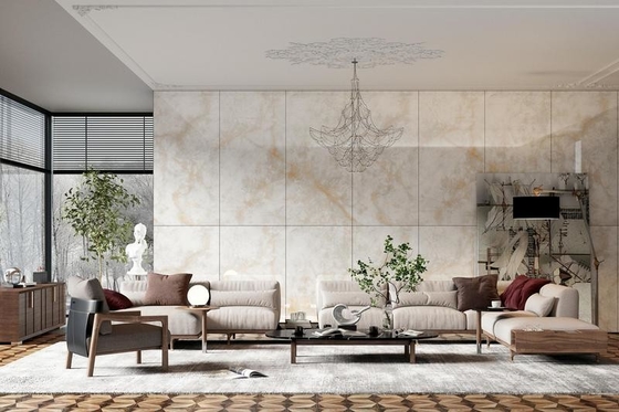 Decoratieve buitenmuur geglazuurde gepolijste porseleinen tegel 900x1800x9mm Voor eetkamer Lichte gele binnenvloertegel