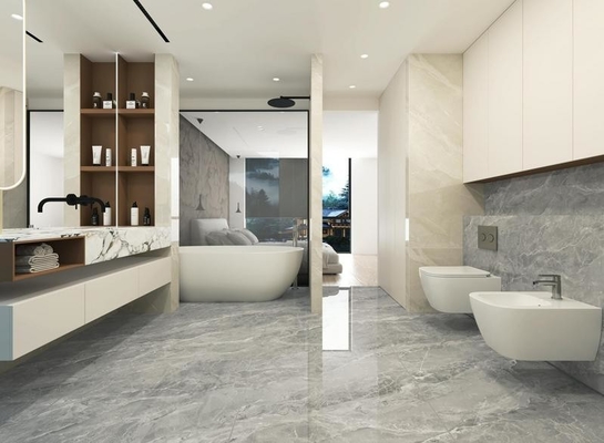 Grijze duurzame tegels Marmeren look binnenvloer Porselein geglazuurd gepolijst tegel voor restaurant 900x1800x9mm Eco-vriendelijk