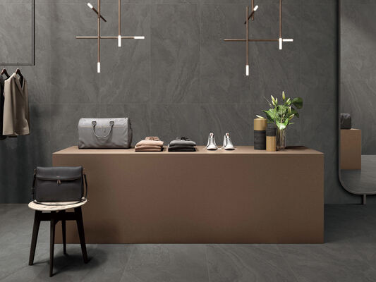 Donkergrijze, elegante en vlekbestendige 600x1200 mm mat met vormoppervlakte porseleinen tegels voor woon- en slaapkamer