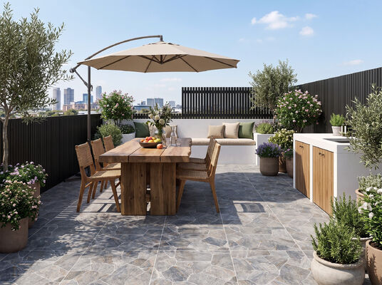 Duurzame Antislip Slijtvaste Vuursteen Vochtbestendige Waterdichte Grijze Steen Stijl 598x598mm Dikte 12mm Buiten Courtyard Vloer En Muur Keramische Tegels Voor Hotel
