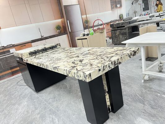Milieuvriendelijk Prachtig Slijtvast Antislip Decoratief Elegant Baksteen Vochtbestendig Bruin Luxe Steen Aanrecht Gepolijste Marmeren Platen Eiland Tafel voor Wederopbouw en Hotel