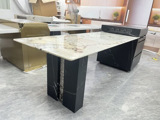 Firebrick slijtvast milieuvriendelijk anti-glijdend elegant duurzaam beige en zwart countertop gepolijst marmeren platen eiland tafel voor project