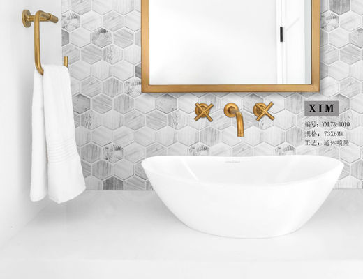 Inkjet-druksgs Hexagon Tegel van de Mozaïekmuur, 48x6mm Countertop het Houten Marmer van de Glastegel